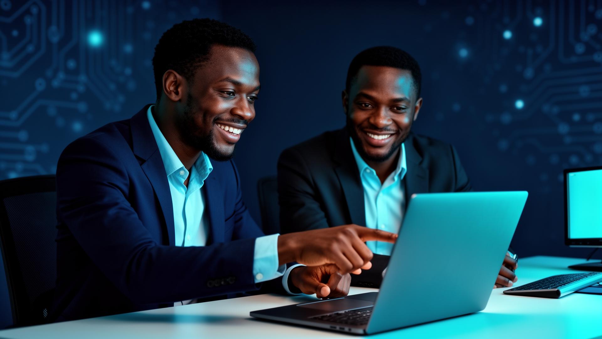 Nyota One IT consultant guiding a business client through their new website on a laptop