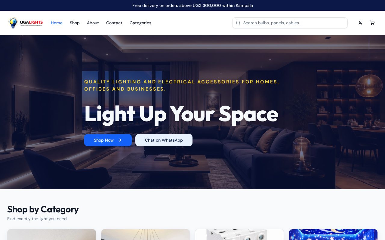 UGALights Commerce Hub live app preview